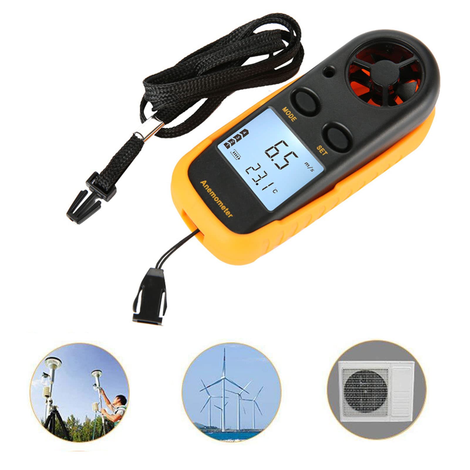 Anemómetro Digital Termómetro de Velocidad del Viento con Pantalla LCD, 5 Unidades, Interruptor Automático Manual
