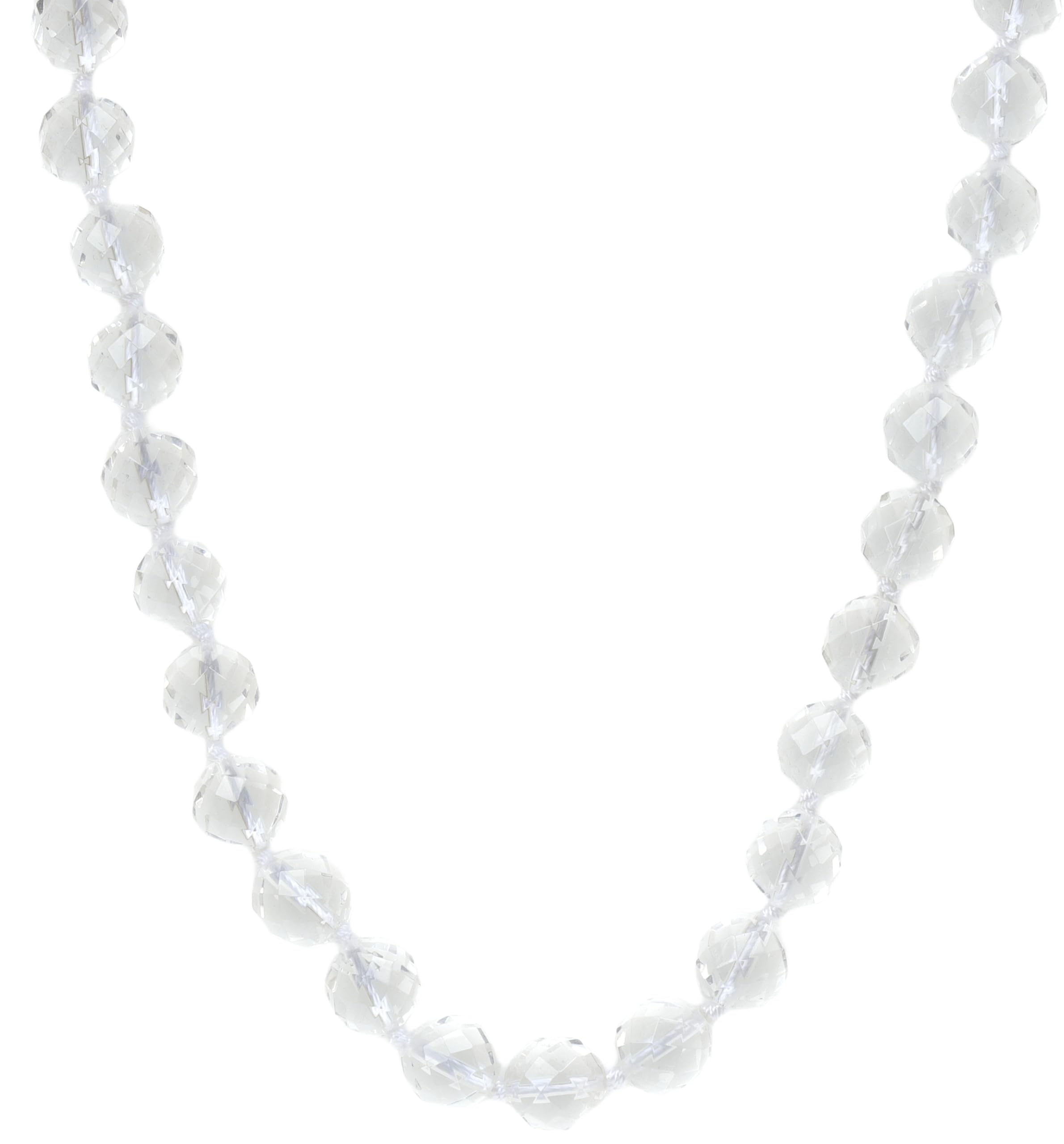Licht-Kette – Bergkristall Kugeln facettiert, einzeln geknotet, mit Magnetverschluss aus 925 Silber, rhodiniert, 45 cm