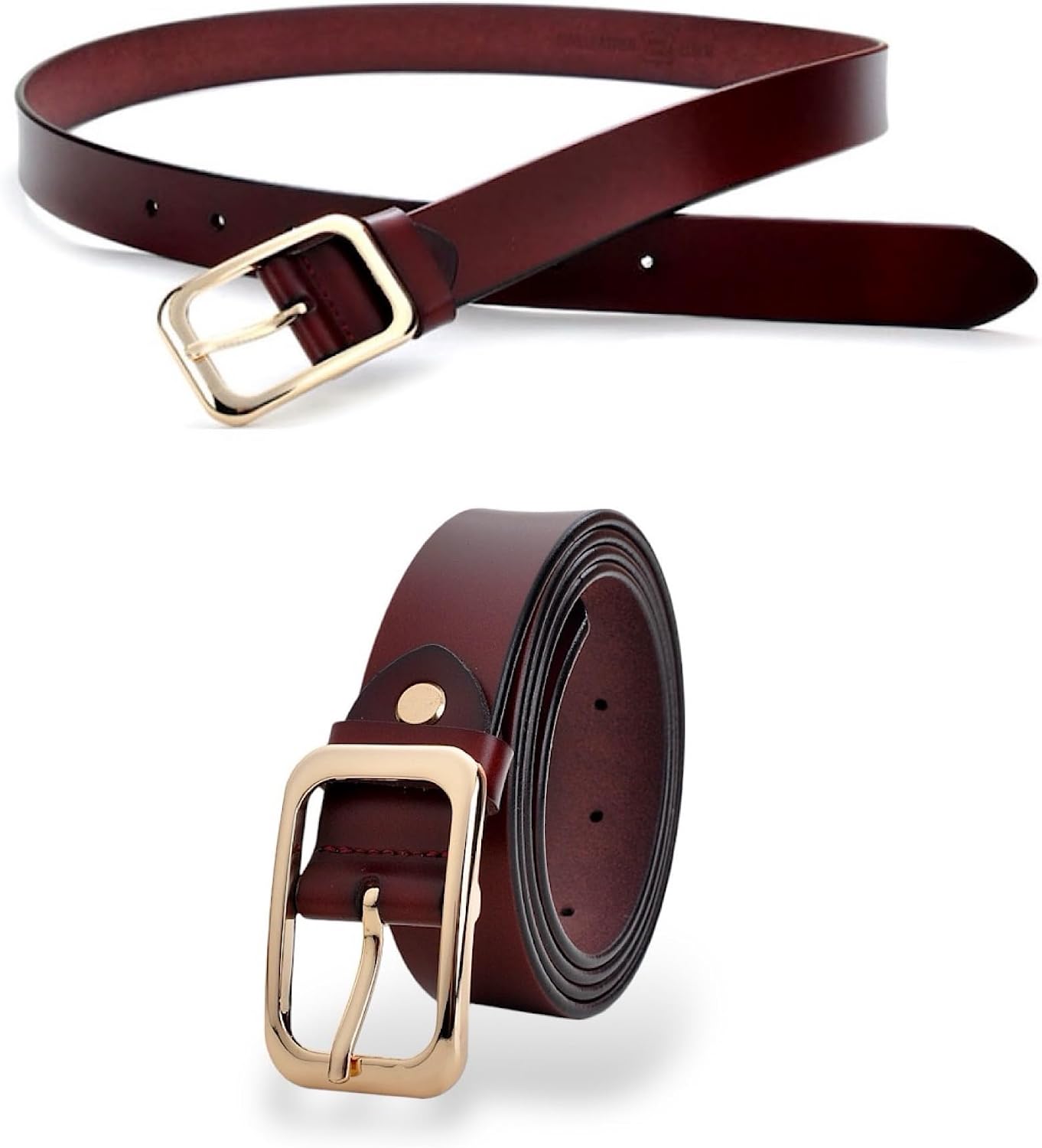 Women's Genuine Leather Belts Durable Waist Belt Chrome Gold Solid Alloy Pin Buckle Waistband For Pants, Jeans