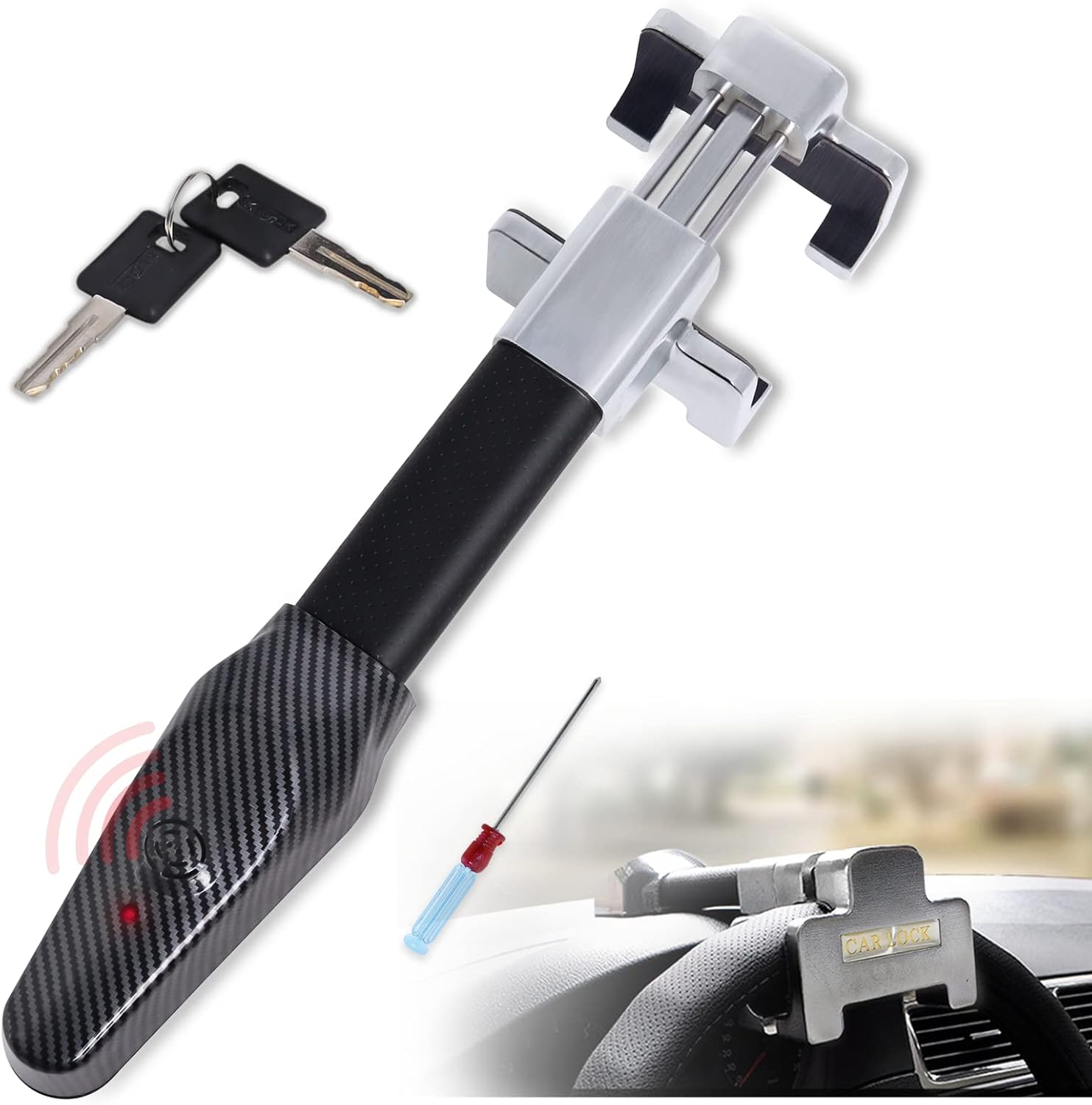 Steering Wheel Lock with Alarm by Poweka Retractable Steering Lock Car