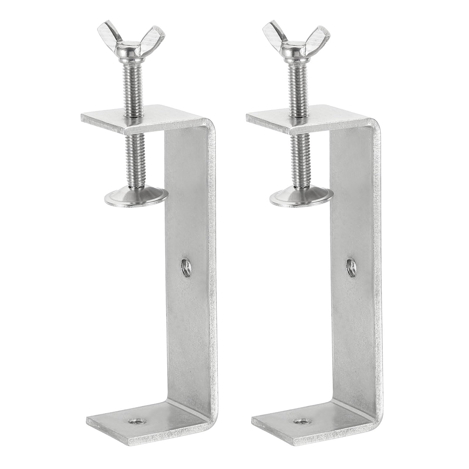 sourcing map 2 Pcs 304 Stainless Steel C Clamps 120mm Square Mini Tiger Clamp Adjustable Heavy Duty Metal U Clip with Butterfly Screws for Woodworking Welding Mounting, Silver