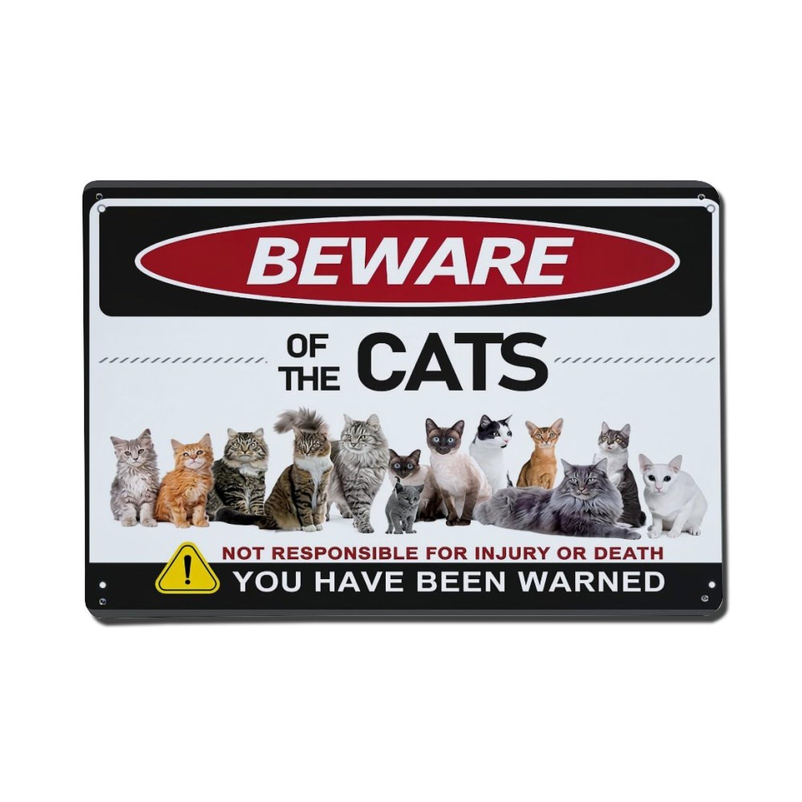 Beware Of The Cats Sign Retro Metal Tin Sign, Vintage Metal Poster for Bar, Home, Man Cave, Kitchen, Laundry Room Art Decor 8x12 Inch