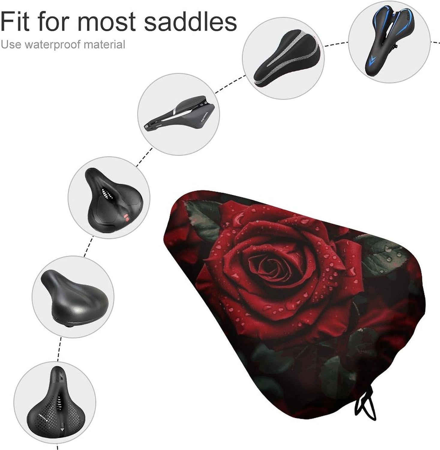 Red Rose Waterproof Bike Seat Cover with Drawstring image 3