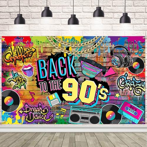 AIBIIN Back to The 90s Backdrop 90S Backdrop Hip Hop Graffiti Brick Wall Retro Radio Fashion Background 90S Themed Party Banner Decorations 70.8x43.3 Inch