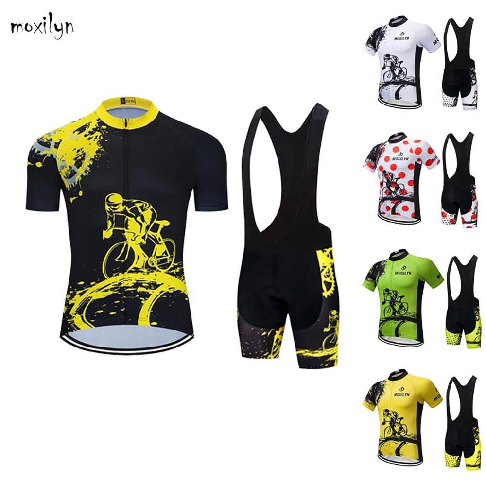 Moxilyn Conjunto de maillot de ciclismo de manga corta para hombre, camiseta de ciclismo, camiseta de manga corta + pantalón de ciclismo con gel 9D, chaqueta y pantalón de ciclismo originales de gasa