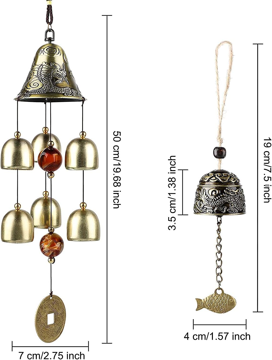 U/D Chinese Feng Shui Lucky Bell Vintage Copper Feng Shui Element Wind Chimes Pendant fit for Lawn Yard Patio Balcony Garden Room Home Decor - Image 4