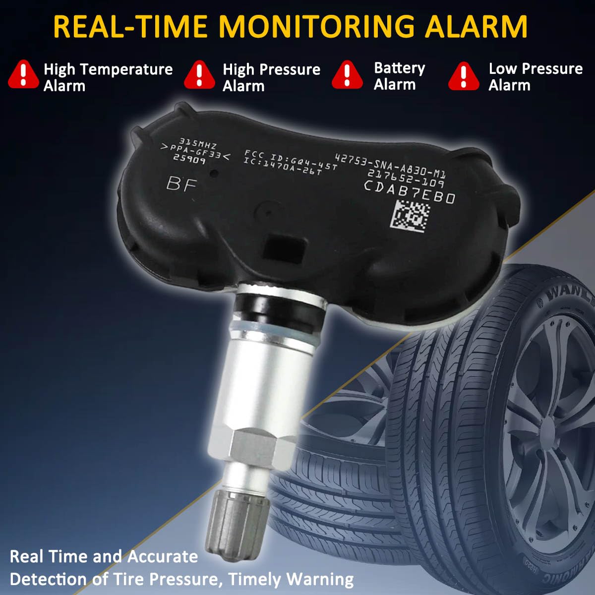 315MHz TPMS Sensor (4-Pack) Compatible with 2005-2011 Honda Civic, Odyssey, Fit & CR-Z - Tire Pressure Monitoring System - Replaces OE 42753-TR3-A81, 42753SNAA83, 42753SNAA81