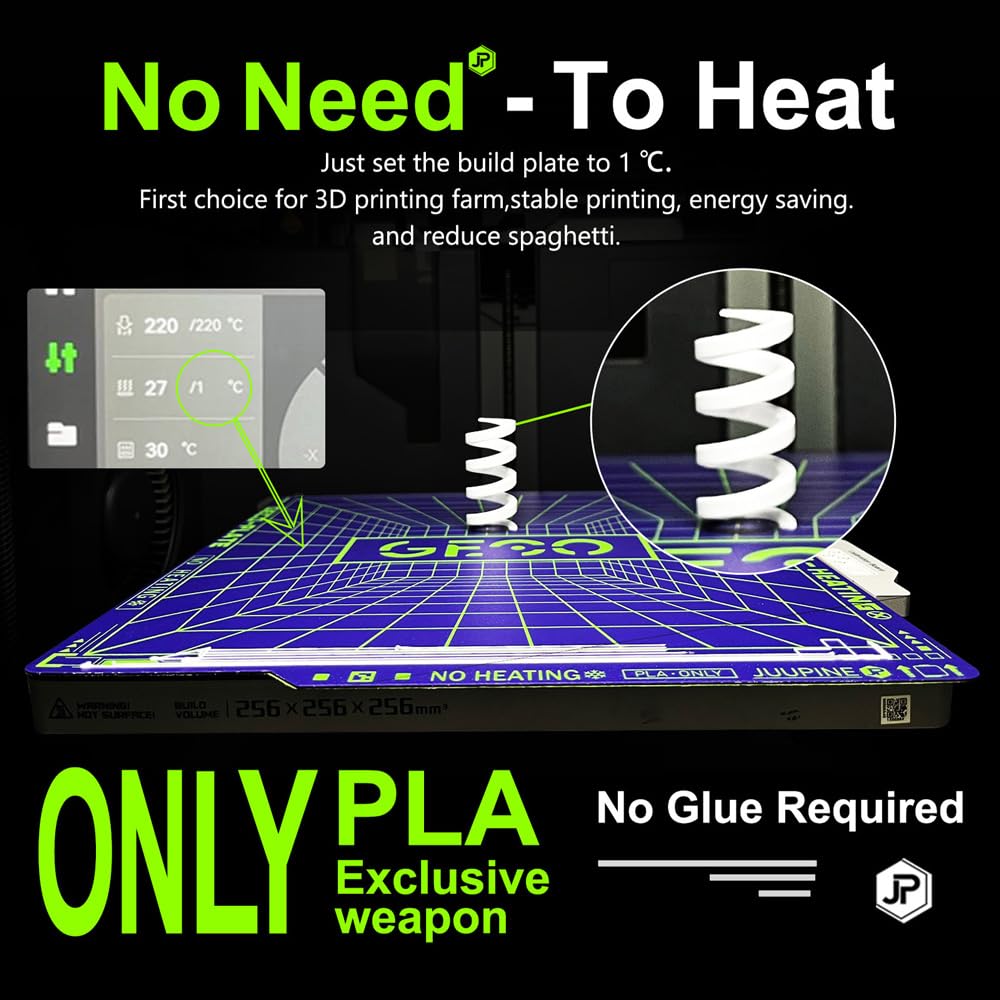 2025 Upgraded supertack build plate GECO Plate PLA Plate (No Heating) Compatible with Bambu-Lab P1P/P1S/P2S/X2D/X1C/X1E/A1 3D Printer 257X257mm Magnetic Spring Steel 0℃ Printing Hot Bed