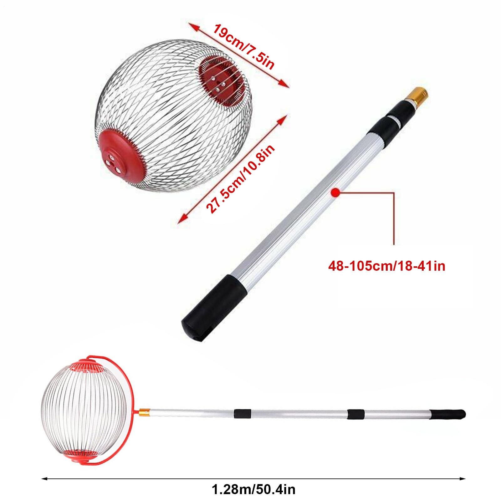 Ramasseur de noix, Rouleau Ramasse Noix Châtaignes Noix Réglable et Léger 48 à 105 cm, Cueilleurs de Fruits, Outils Ramassage Rouleau Noix pour Les Noix, Les Pruneaux, Les Golf, Taille de 2 à 5 cm