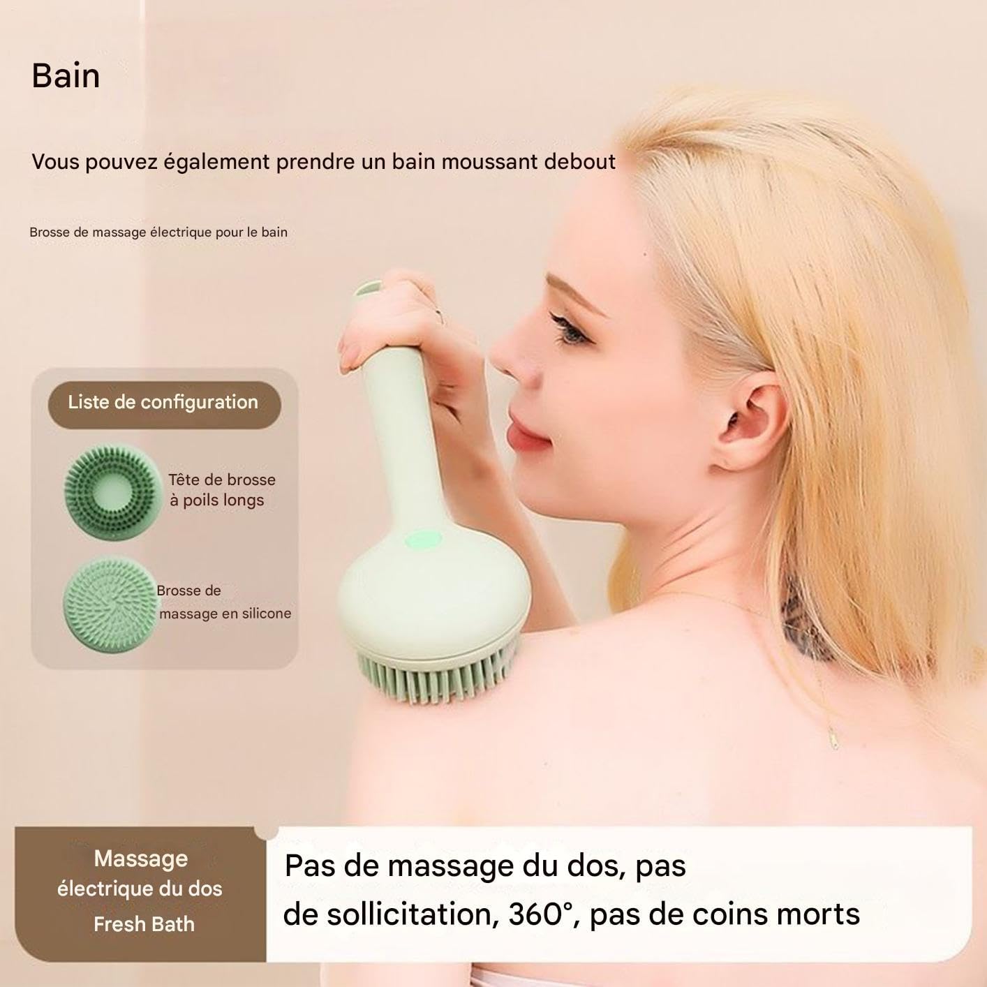 Exfoliador Eléctrico Para Espalda En Ducha Exfoliador De Piel Con 2 | Cepillo De Baño Giratorio Recargable Con Mango Largo para Masaje de Piel Limpieza Lavado de Pies Cara Cabeza Barri