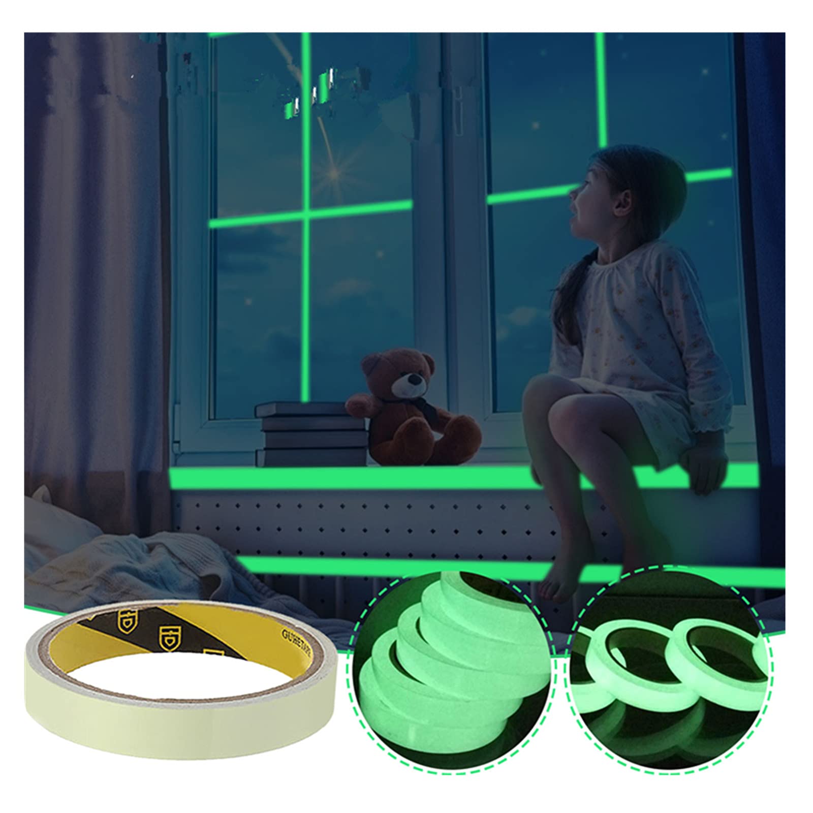 Rusilay Luminous Strip Glows in The Dark Wall Stickers,Luminous Tape Stage Home Decoration Self Adhesive Wallpaper Floor Sticker Emergency Roll Safety Egress Markers Stairs (B-12mm×1m)