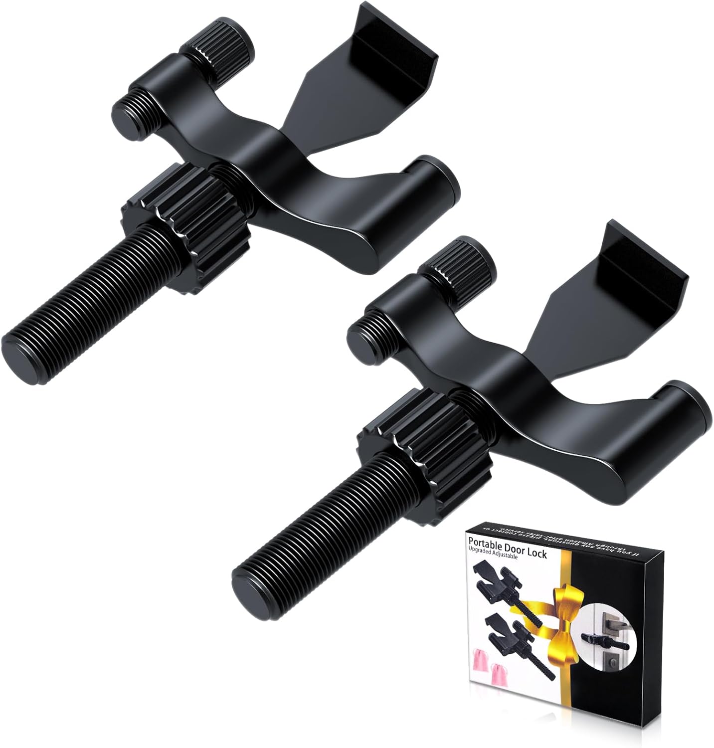 2 Pack Adjustable Portable Door Lock, Hotel Door Locks for Travelers Security, Prevent Unauthorized Entry, Door Stoppers Security for Travel Bedrooms Apartment Airbnb Dorm, with Silicone Caps, Black