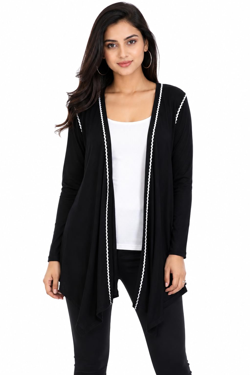 bazoom Women's Maroon Open Front Waterfall Cardigan with Lace Trim-picture-21