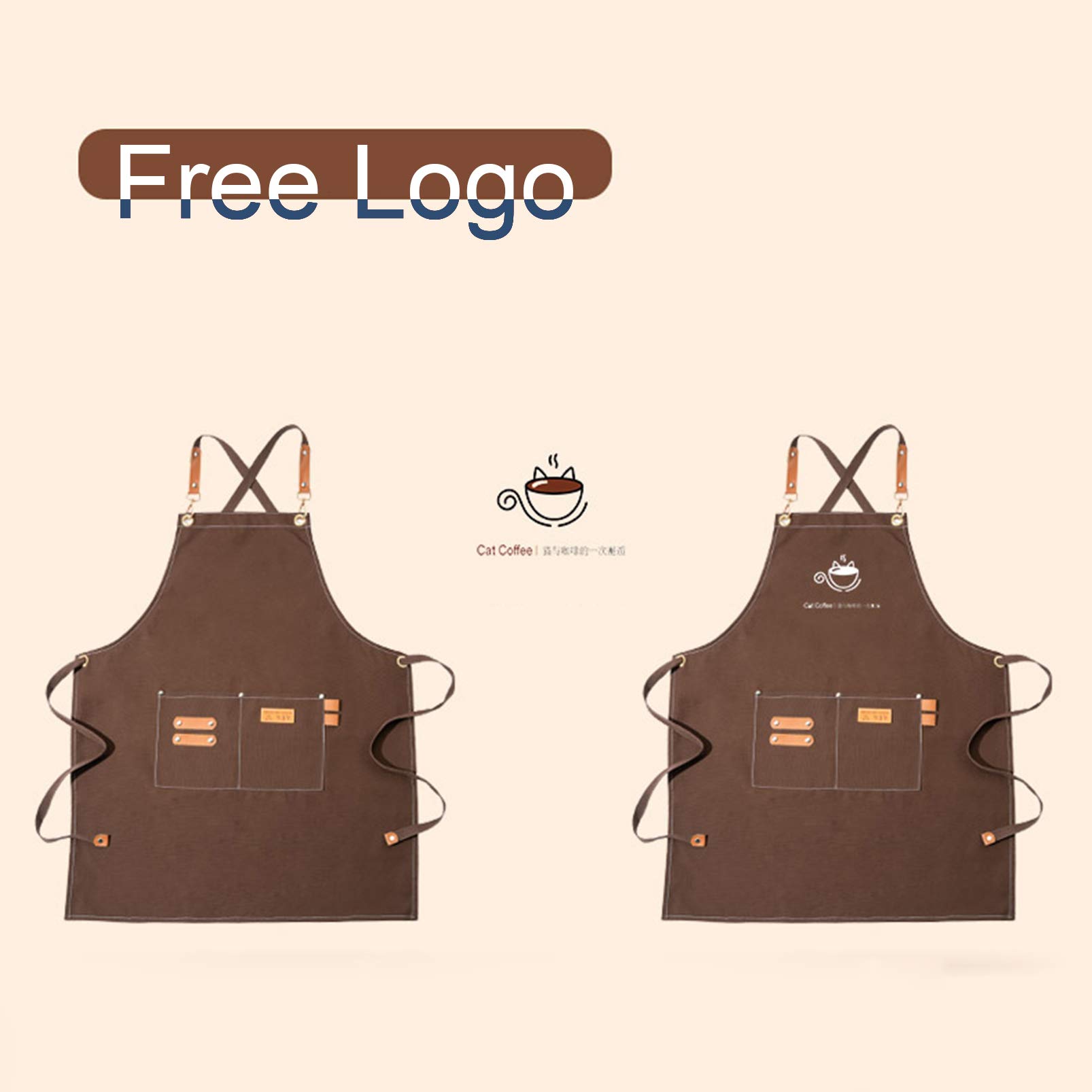 devanados de cocinero, 2 piezas de delantal unisex marrón con impresión personalizada para barista, camarera, cocina, barbacoa, barbería