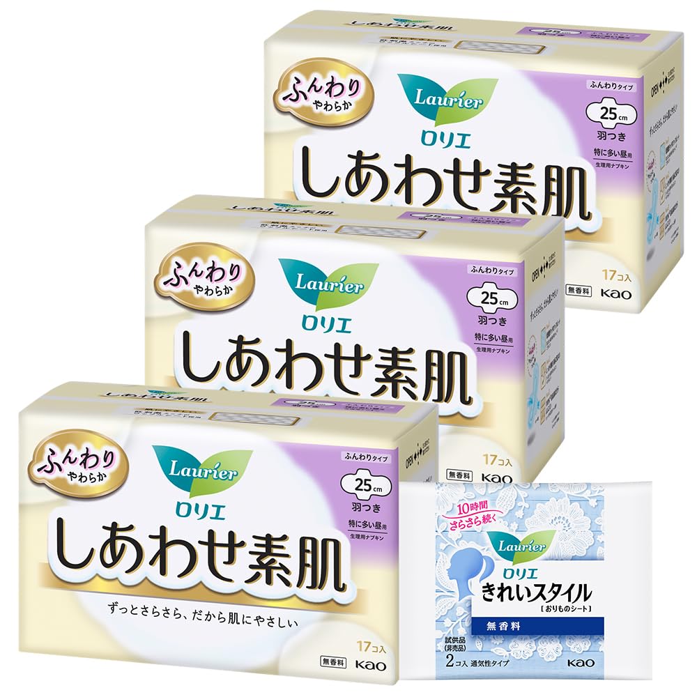Amazon.co.jp: ロリエ しあわせ素肌 特に多い昼用 羽つき 25cm 17コ入