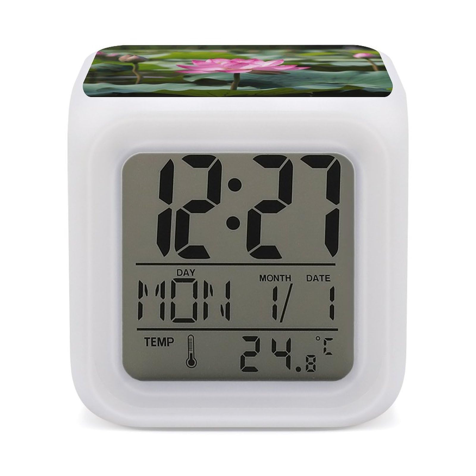 VstaDank Pink Lotu Flowers Alarm Clocks with 7 Color Changing Night Light Exquisite Bedroom Digital Clocks with LED Temperature Display Desk Clock Ok to Wake Clocks for Heavy Sleeper
