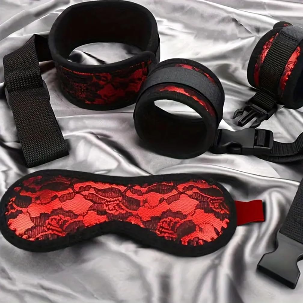 HAZURE Rêštráints Accessorio per Coppia da Donna Giocattolo Regolabile Sexy in Pelle, Gioco Cosplay con Benda sugli Occhi, Rosso