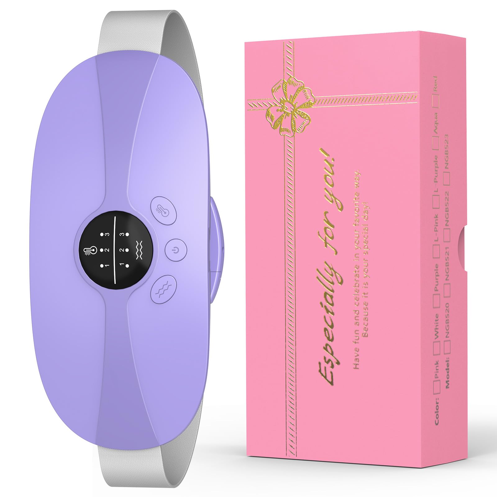 Portable Cordless Heating Pad, 5s Fast Heating, 3 Heat Levels and 3 Massage Modes, Menstrual Heating Pads for Women and Girls (Purple)