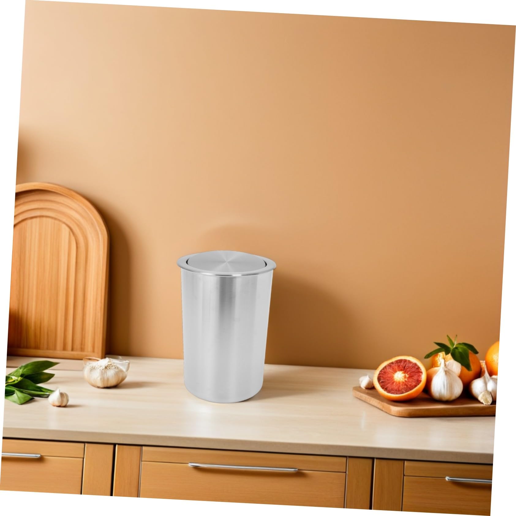 Cabilock Cubo de Basura de Acero Inoxidable Empotrado para Cocina con Diseño Ahorrador de Espacio y Tapa Abatible Redonda Moderno para Hogar y Restaurante
