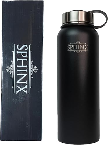 Miniatura 4 de Sphinx Botella de agua (negro, 32 onzas), 3 tapas con popote y asa a prueba de fugas para gimnasio, escuela, viajes, hombres, mujeres, niños, doble