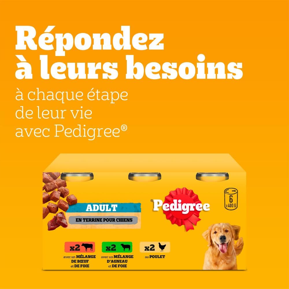 Pedigree Repas pour Chien - Boîtes en terrine pour chien adulte - 3 variétés - 4X(6x400g)