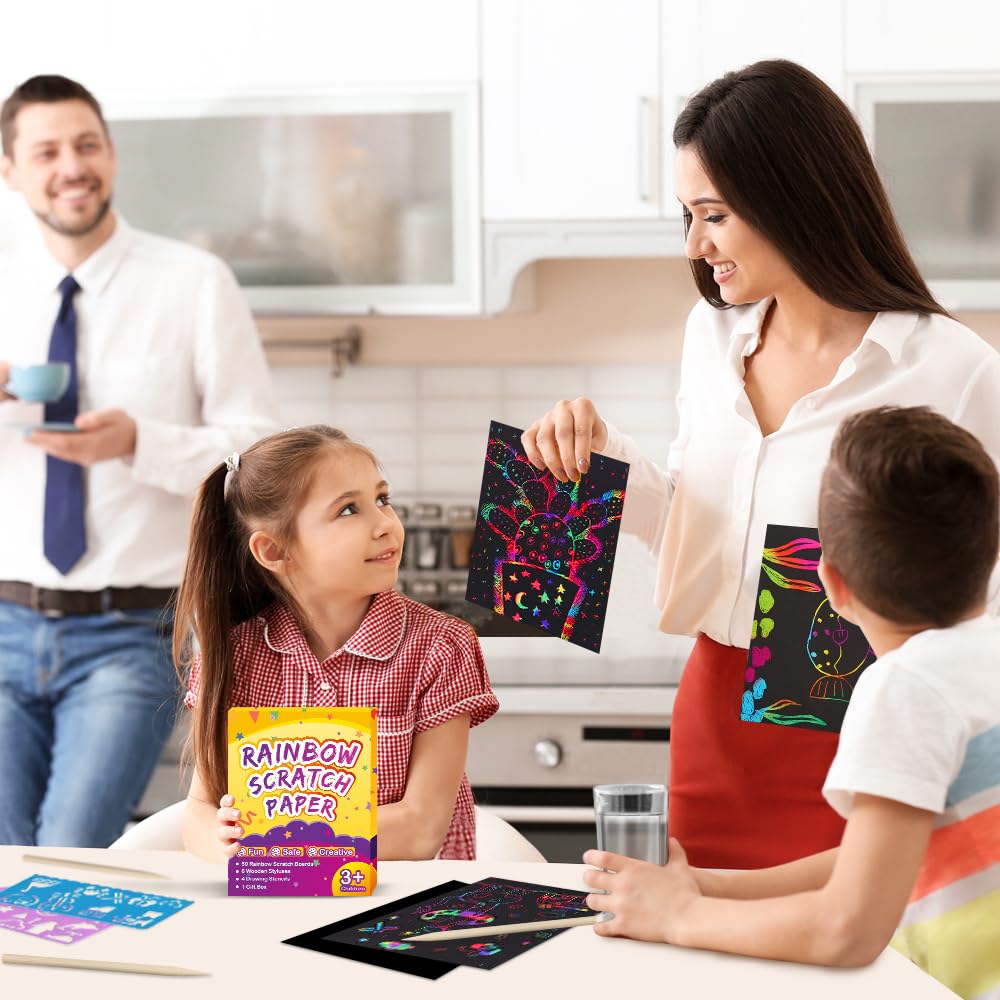 Arco iris de papel para rascar para niños – 100 piezas de papel mágico para rascar arco iris para rascar, manualidades, manualidades, manualidades, kits de suministros de arte, hojas para 7