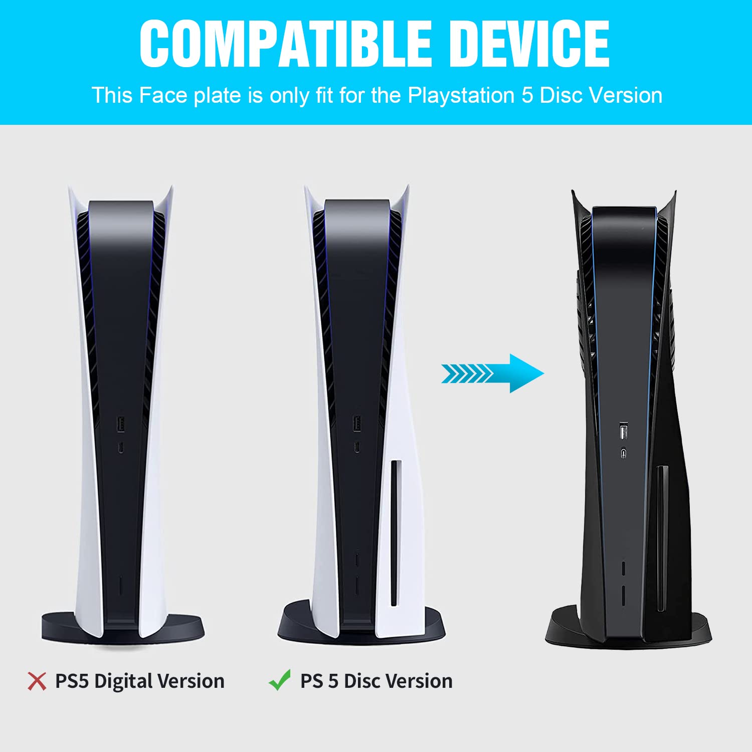 Sternstunde PS5 Faceplate Cooling Version für PlayStation 5 Disc Edition - Harte stoßfeste Abdeckung - PS5 Ersatz Seitenplatte -PlayStation 5 Zubehör - Schwarz