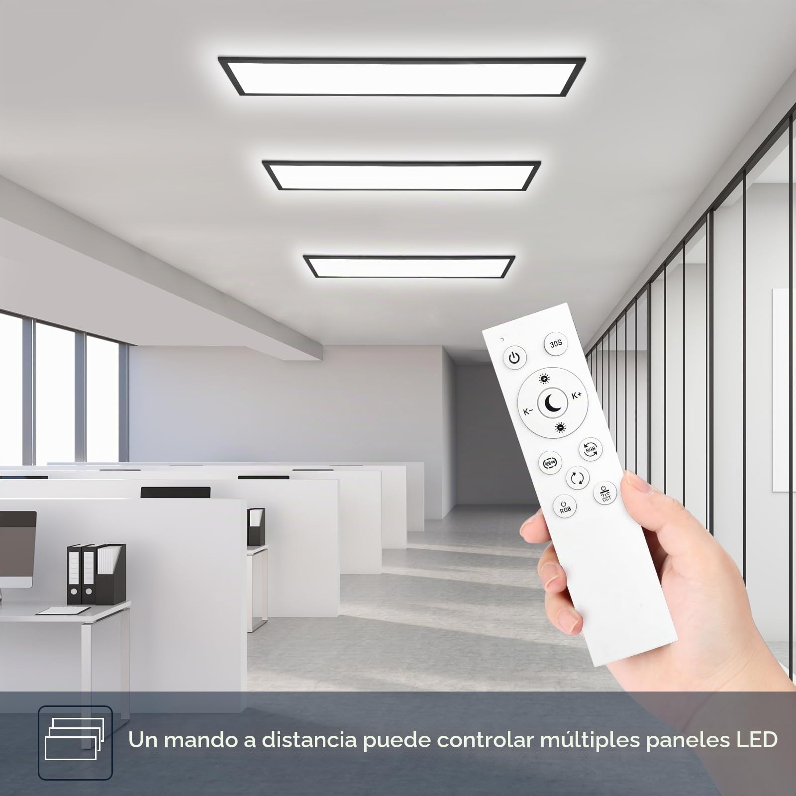 Lámpara de Techo LED Panel Dimmable 120x30cm con Control Remoto, 40W, Panel de Techo con Iluminación Indirecta RGB, Función de Memoria, 3000K-6500K, Luz de Día, para Cocina, Sala de Estar, Oficina