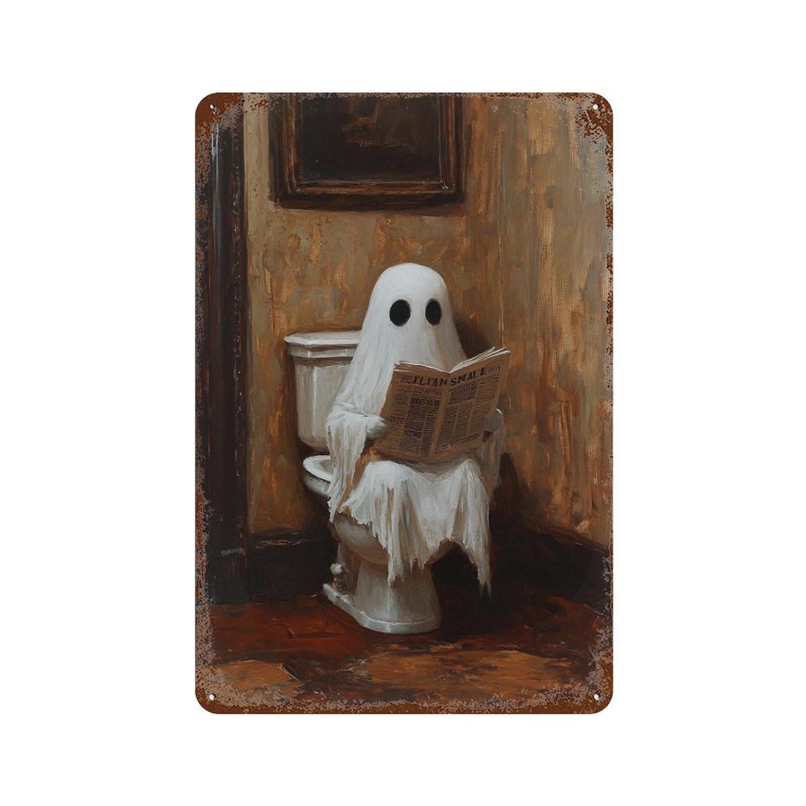 xiaoxiaoshen Ghost Reading Newspaper on Toilet Wall Decor Art Metal Tin Poster Modern Home Decor Art Home Bar Shop Decorations Vintage Sign 30x20cm