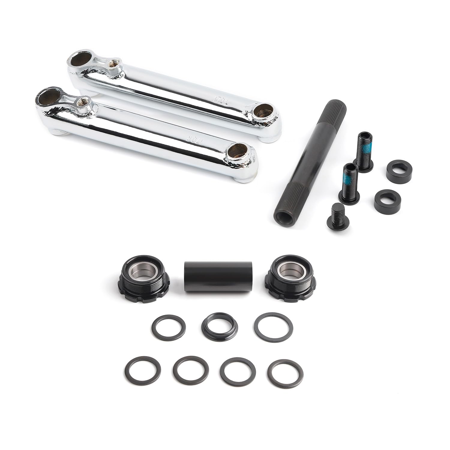 POLSO BMX Chrome Crank Arms 170mm, 9/16"(14mm) Axle Diameter 19mm Mid BB/Euro BB/Spanish BB/American BB Black Chrome BMX Parts (Chrome Euro BB -1)