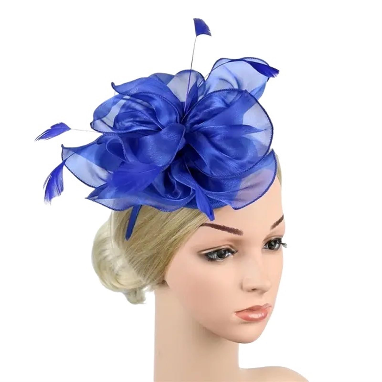 UALXPAO Wedding Hats Flower Mesh Headband Wedding Feather Cocktail Tea Party Headwear Fascinator Hats for Tea Party,Weddings(Blue2)