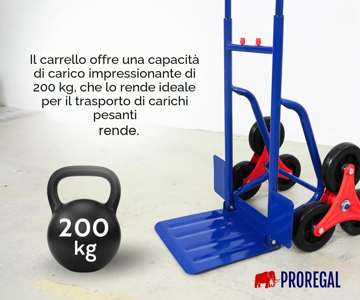 PROREGAL Carrello saliscale ODIN | AxLxP 111x60x43cm | Portata | Ruote in gomma dura | Blu
