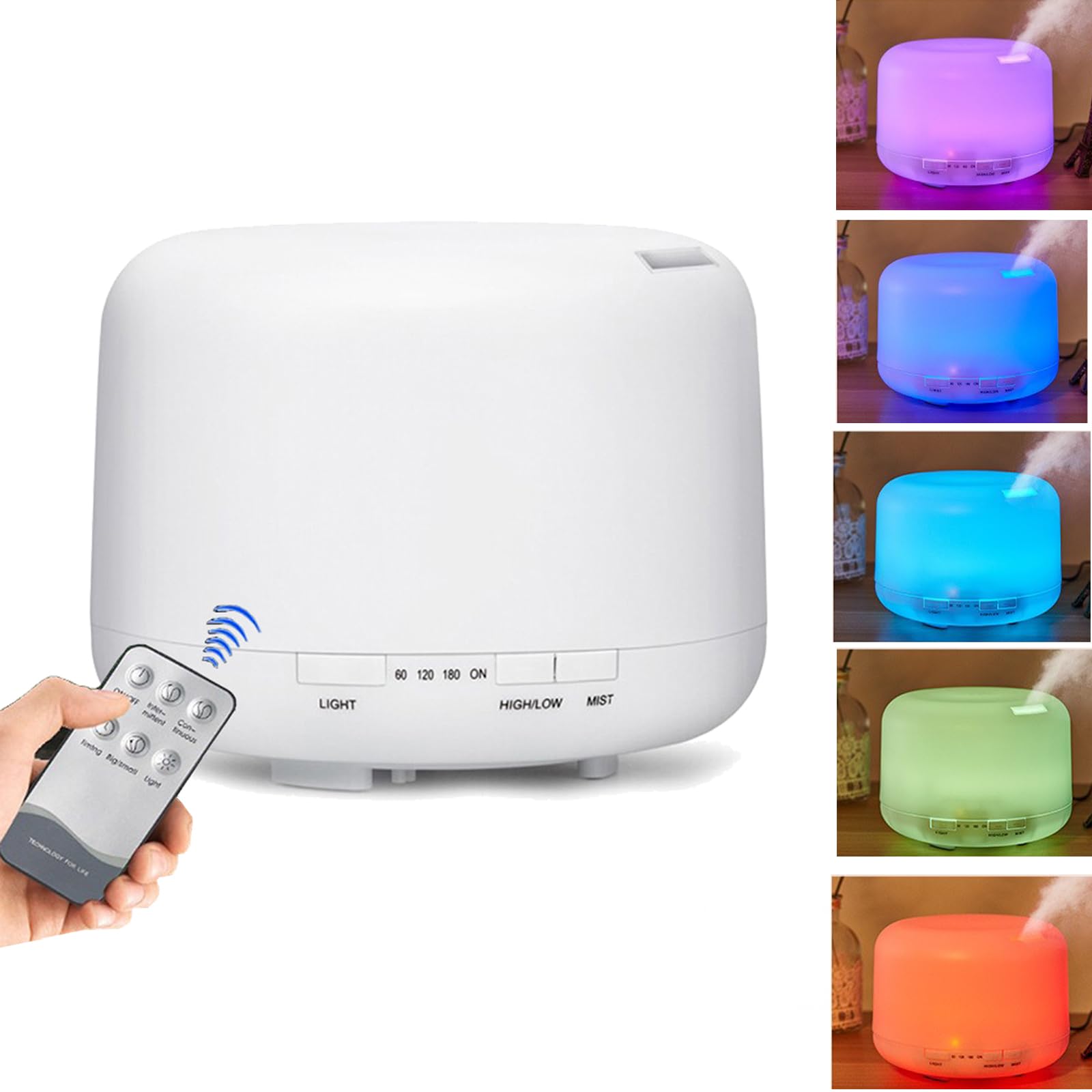 500ml Humidifier Cool Mist Diffuser 7 LED Light Low Noise Waterless Safety Setting with Remote Controller for Skincare Bedroom Home-UK
