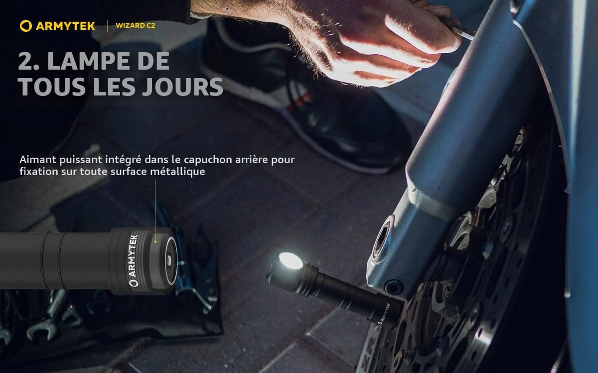 Armytek Nouveau Lampe frontale Wizard C2 v4 Blanc froid 1200 lumens LED lampe de poche magnétique USB rechargeable