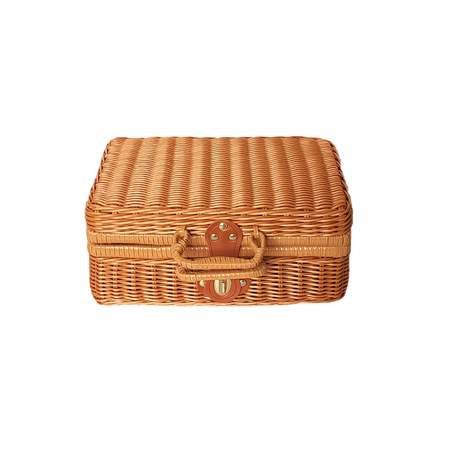 Storage Basket,Picnic,Imitation Rattan Vintage,Traditional Wicker Hamper Box,Woven,Hand Made,For Cosmetic Bags,Souvenirs,Picnics,Brown