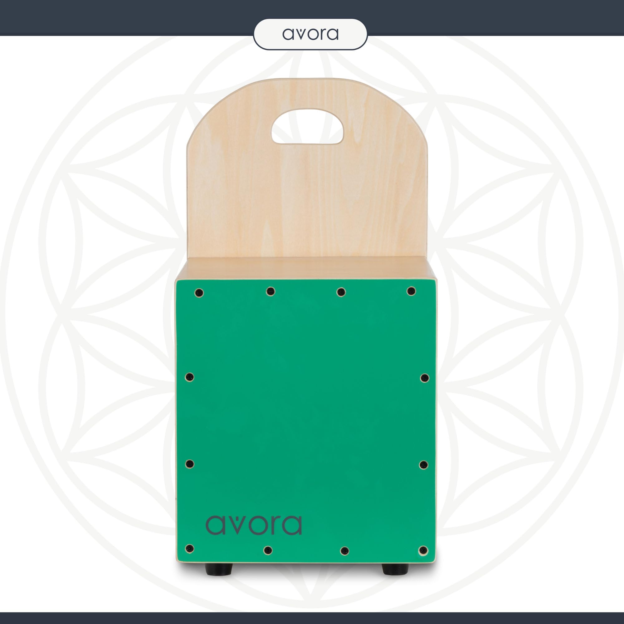 Avora Mini-Cajon-Stuhl "Schepperkiste"- Percussion Trommelkiste mit Rückenlehne - Sitztrommel mit Tragegriff - Snare-Effekt - Ideal als Hocker und Musikinstrument - Instrument aus Holz - Grün
