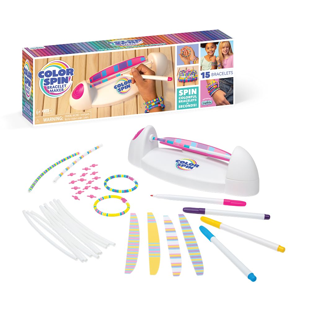 Colorspin Electric Friendship Bracelet Maker Kit - Make Bracelets in Minutes for Birthdays and Friendship Gifts - Make 15 Bracelets, Design, Markers Included, Ages 6+