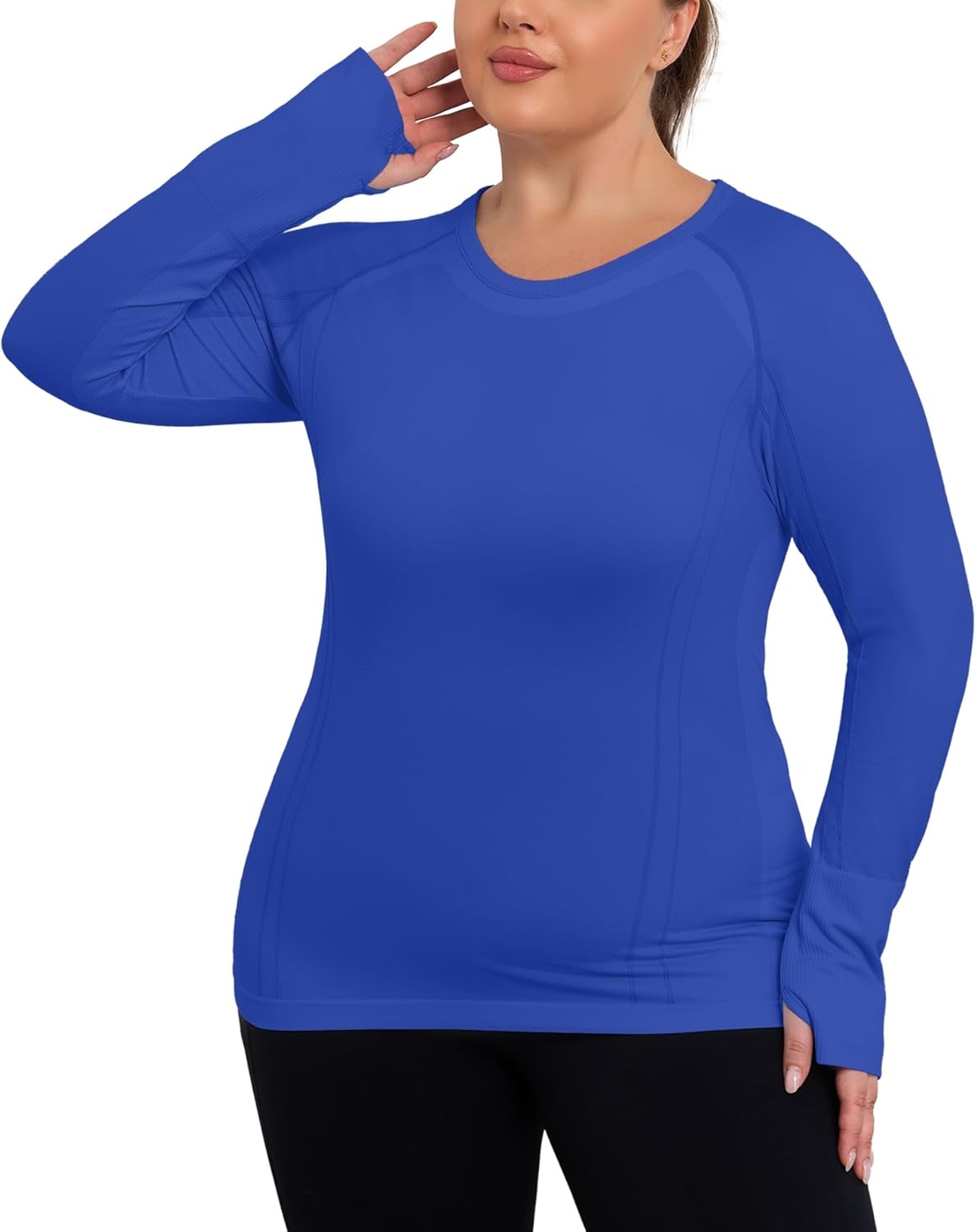 COOTRY Plus Size Seamless Workout Shirts for Women Long Sleeve Yoga Tops Sports Running Athletic Top Slim Fit