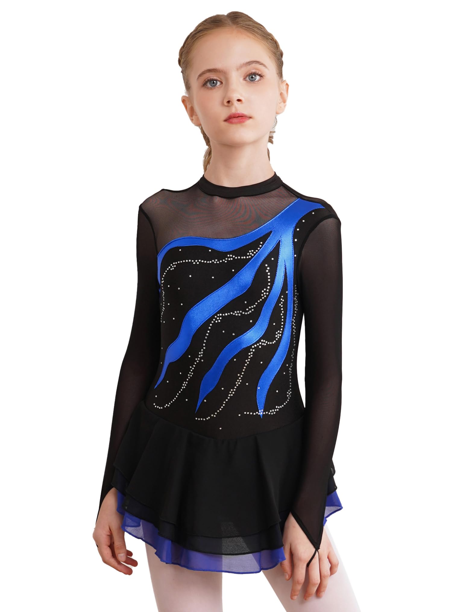 Freebily Vestido de Danza para Niña Maillot de Manga Larga con Brillante Leotardo Gimnasia Rítmica Maillot de Patinaje Competición Traje de Baile — view 16