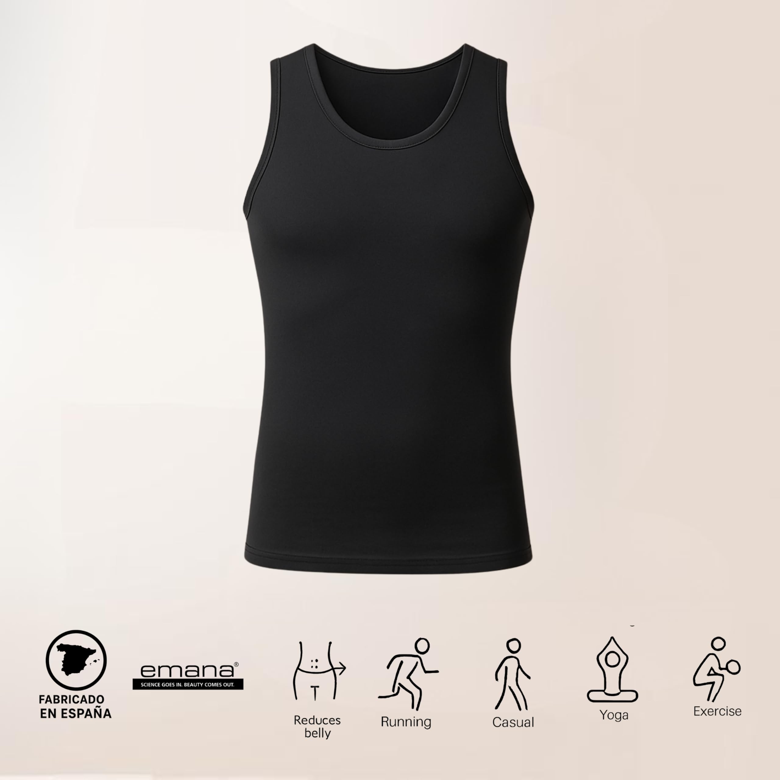 ANAISSA Camiseta Compresión Hombre con Fibra Emana Speed. Camiseta Reductora Hombre Moldea y Estiliza. Camiseta de Compresión Corrector Postural. Control Abdomen, Caderas y Espalda.