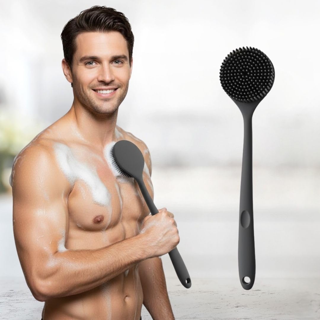 Soft Silicone Back Scrubber Shower Bath Brush with Long Handle | Flexible Bristles for Smooth Skin | Exfoliating Brush | Body Scrubber for Women, Men & Boys| for Body Wash & Bathing(multicolor)-image-11