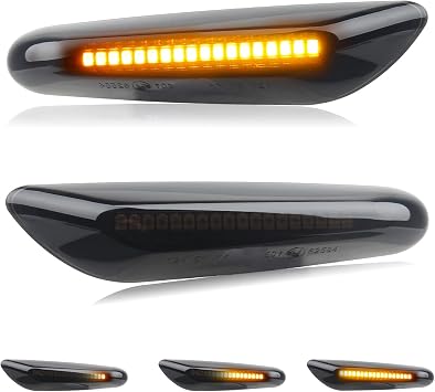NDRUSH المتسلسل LED المتسلسل أضواء الإشارة المتوافقة مع BMW E90 E91 E92 E93 E46 E53 X3 E83 X 1 E84 E81 E82 E87 E88 ، عدسة مدخنة ، عبوة 2