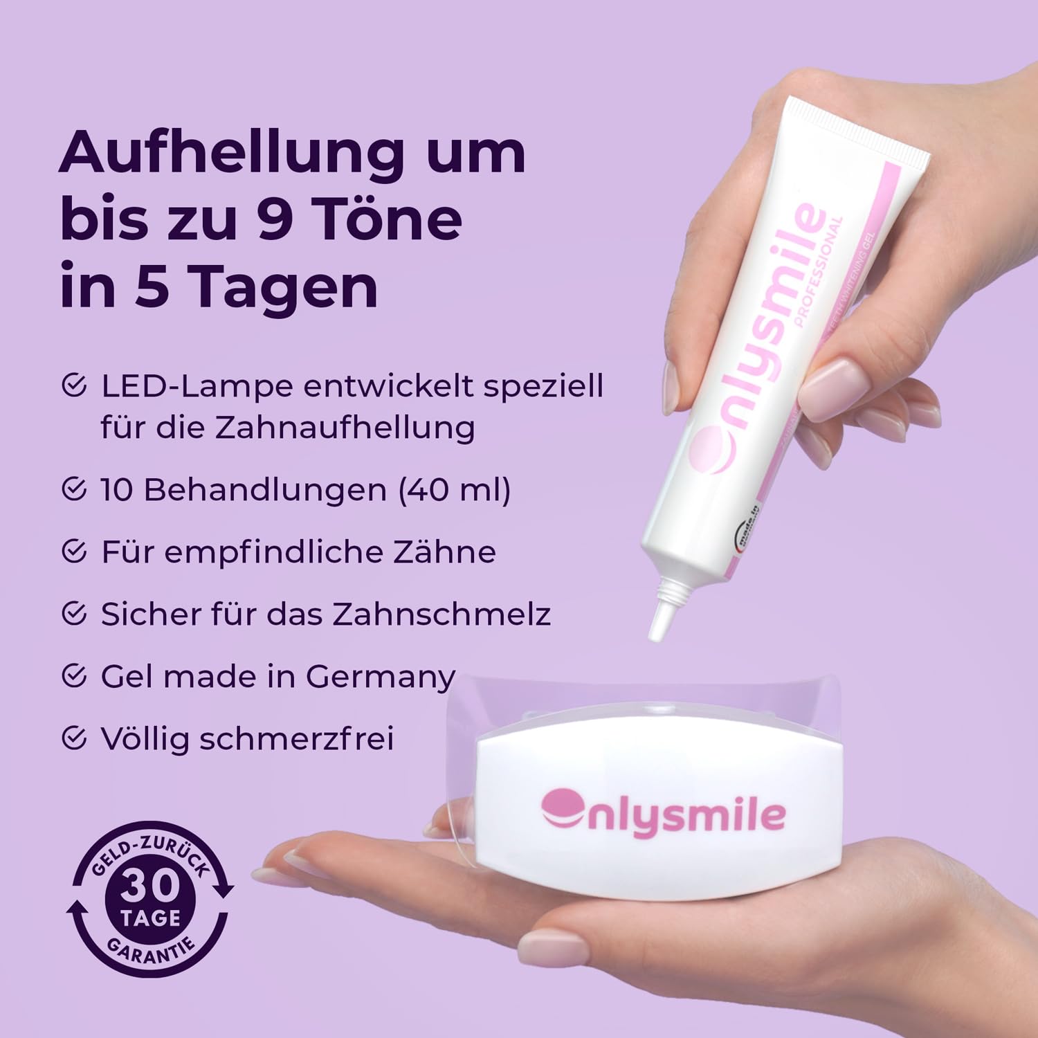 OnlySmile Zahnbleaching Set für empfindliche Zähne, Testsieger 2025 | Teeth Whitening Kit, Zahnaufheller für zu Hause entfernt Kaffee Tee Rotwein Tabak Verfärbungen, Zähne aufhellen in 5 Tagen