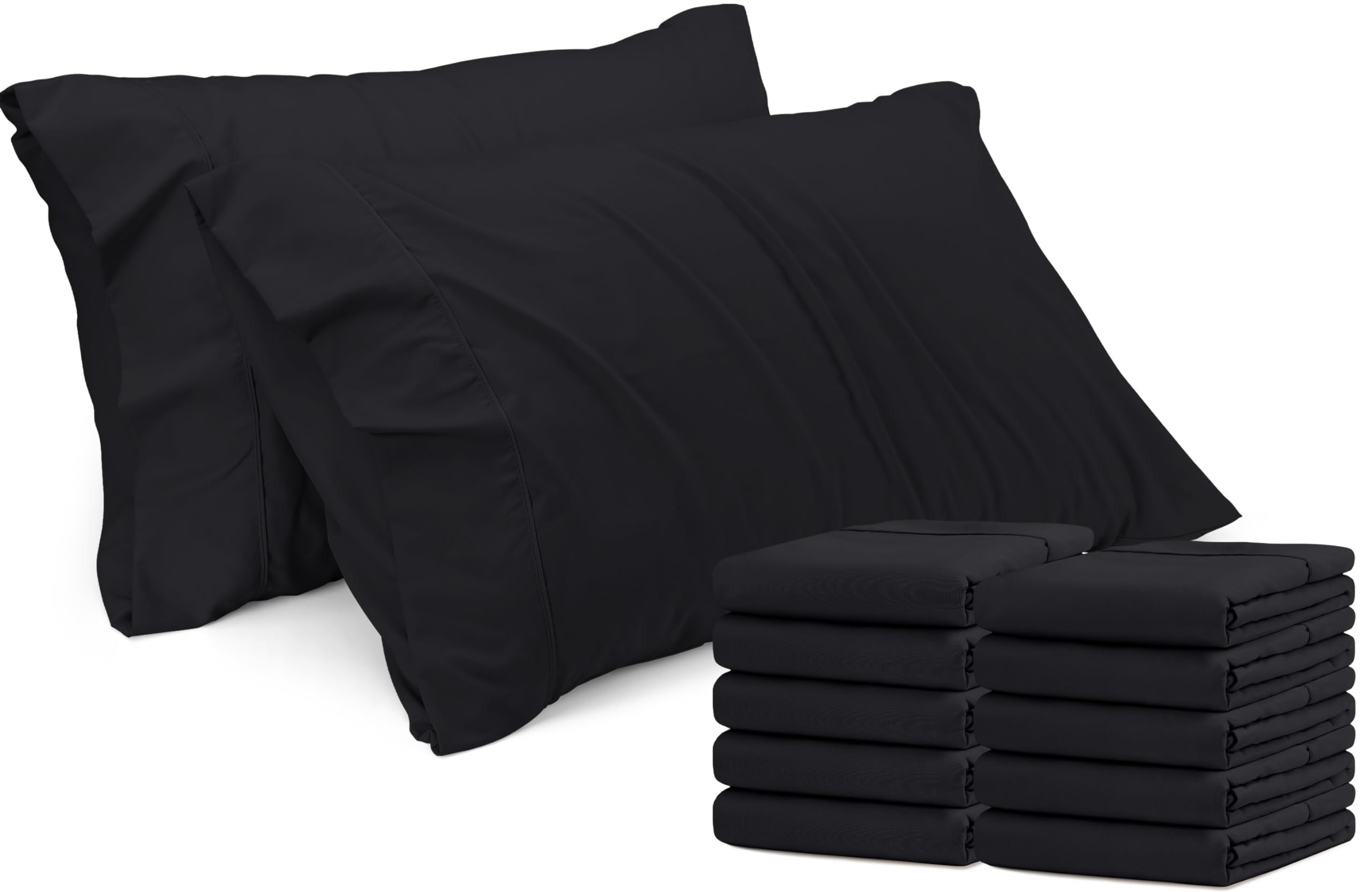 Bedding Queen Pillow Cases - Pack of 12 - Envelope Closure - Soft Brushed Microfiber Fabric - Shrinkage and Fade Resistant Pillow Covers Queen Size 20 X 30 Inches (Black)