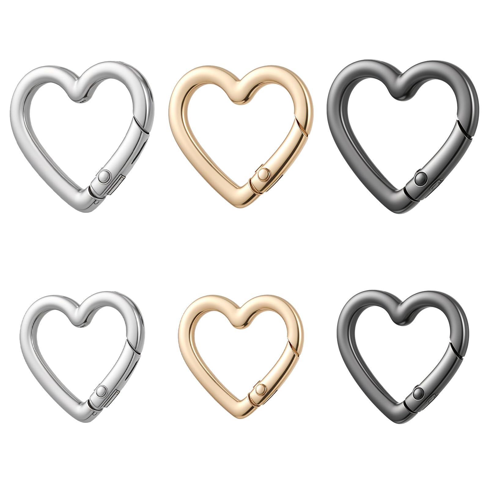 simarro 6-Pack Heart-Shaped carabiners, Cute and Compact Keychains, Two Sizes of Heavy-Duty zinc Alloy Love Heart Spring Clips for Hiking Backpacks, Outdoor Travel, car Charms, Wallet Accessories