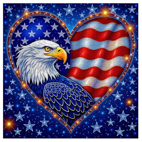 Rompecabezas Águila Calva Americana para Adultos 1000 Piezas, Rompecabezas de Corazón con Bandera Patriótica, Rompecabezas del Ave de Estados Unidos miniatura 2