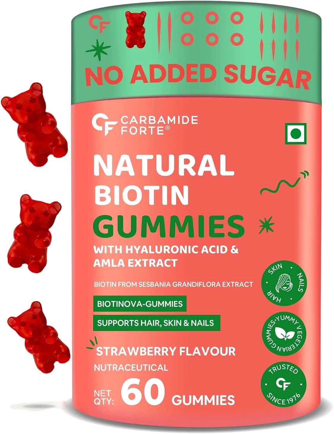 Biotin Hair Gummies for Hair Growth | Biotin Gummies for Women & Men | Hair Supplements for Women & Men | Hair Vitamins | Gummies for Hair Growth - 60 Veg Strawberry - Flavored Gummies