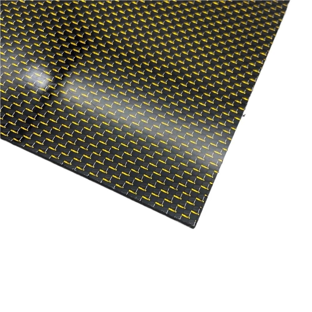 Hoja de fibra de carbono Lámina de tejido sarga amarilla, corte precisión, acabado brillante, tablero compuesto 3K for aficionados al bricolaje, 1 pieza(200x300x3.0mm)