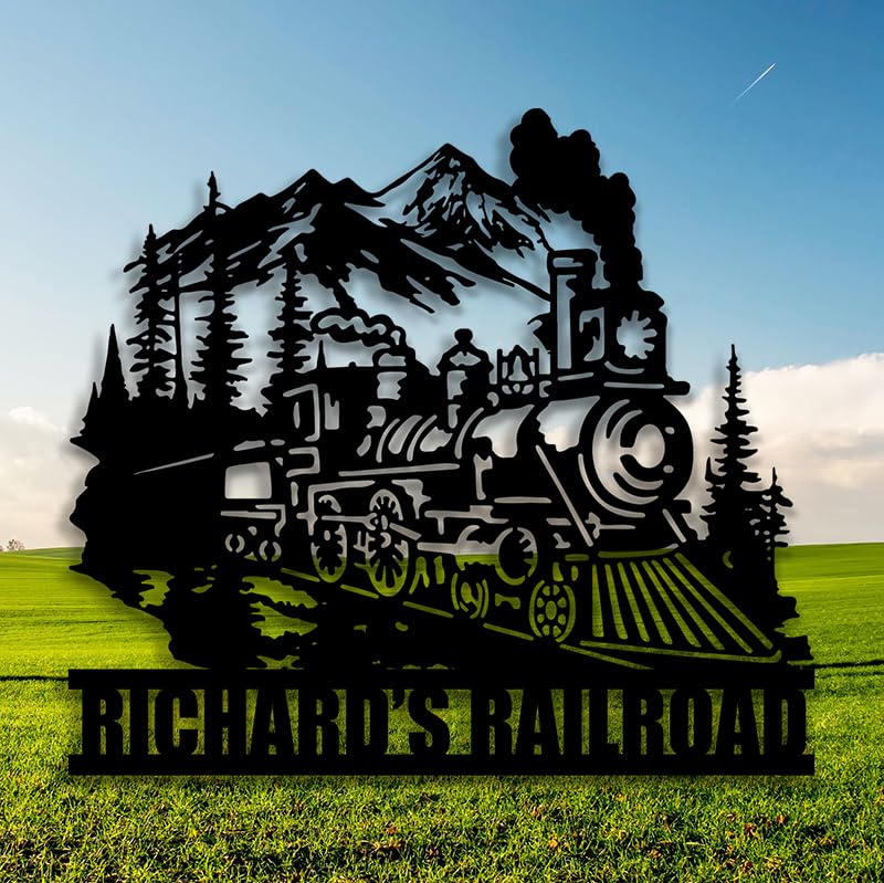 Custom Train Railroad Metal Sign,Outdoor Indoor Personalized Train Wall Art,Custom Name Railway Train Sign,Railroad Railway Wall Art for Home Living