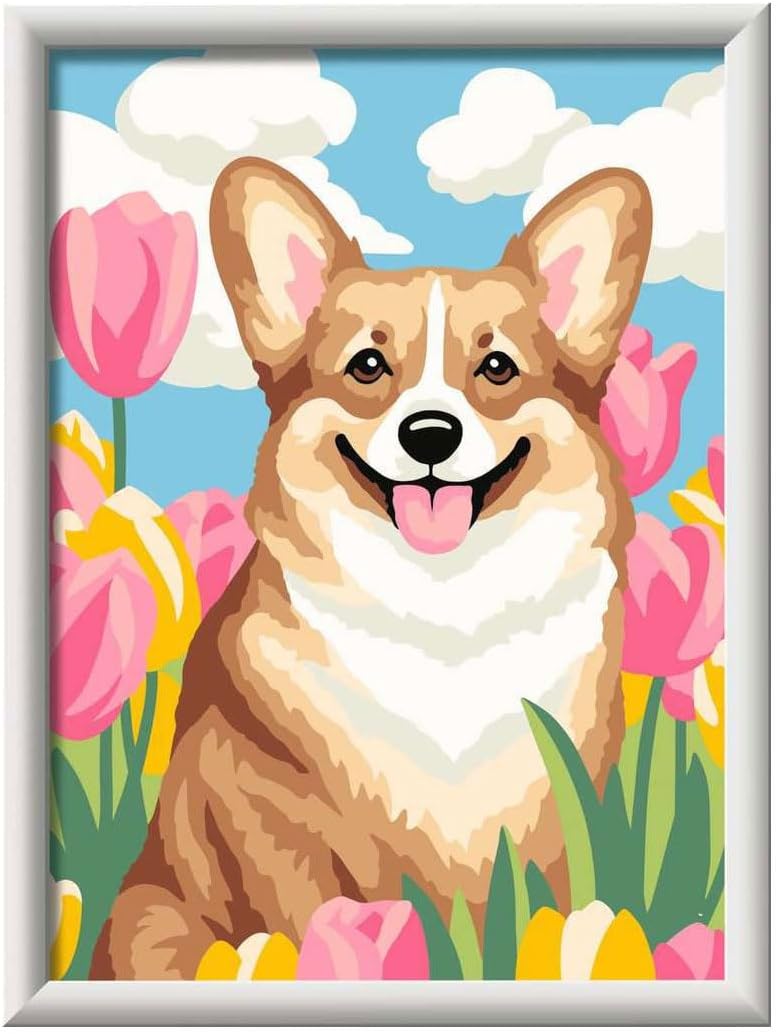 Ravensburger - CreArt D Series - Corgi | Children's Painting Kit | Size 25 x 18.30 | Girl Games 9 Years | Paint By Numbers | Gift Ideas | Child Gift 9 Years